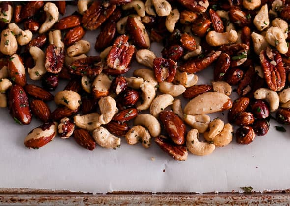 rosemary mixed nuts, roasted nuts, holiday party nuts