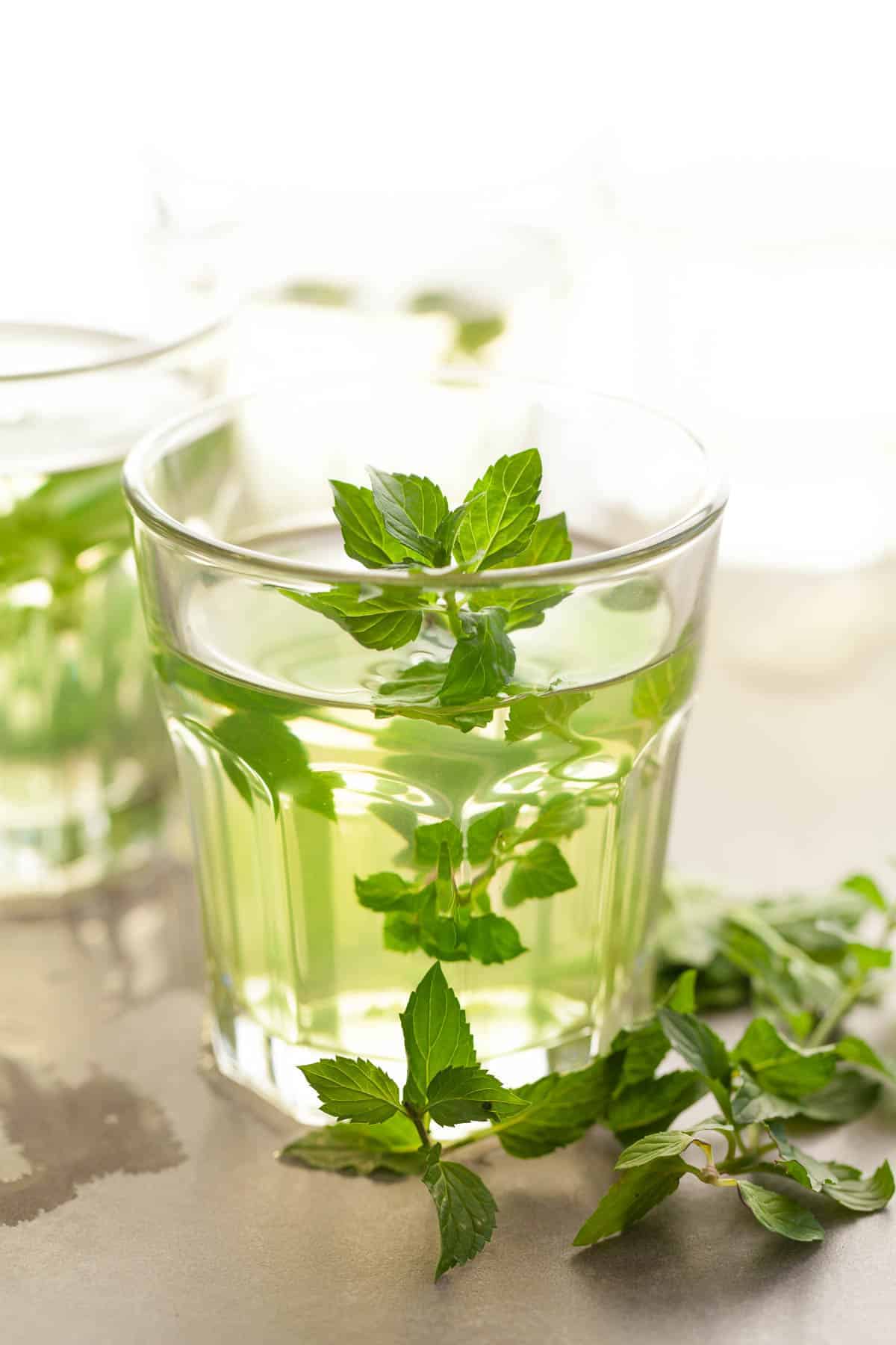 Make homemade mint tea with fresh peppermint leaves.