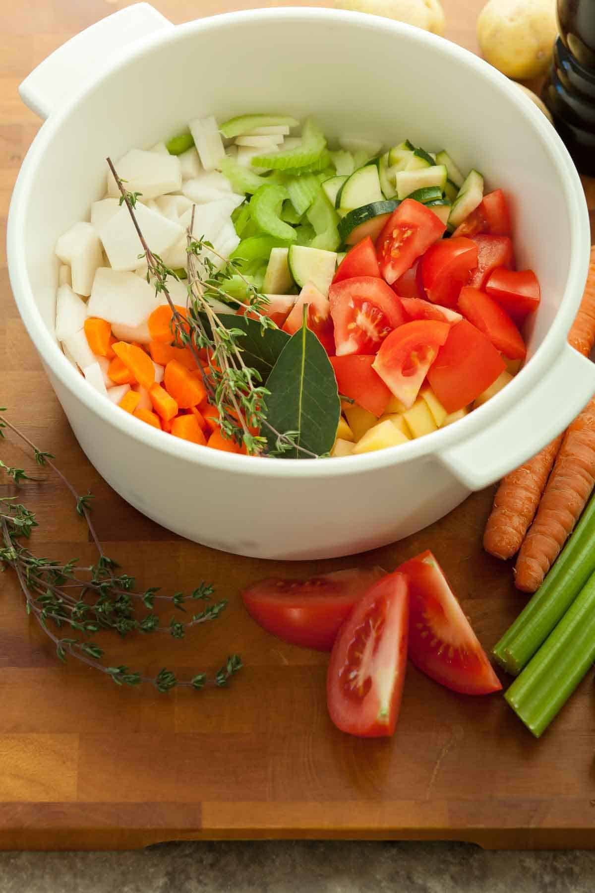 French Vegetable Soup Ingredients in Pot