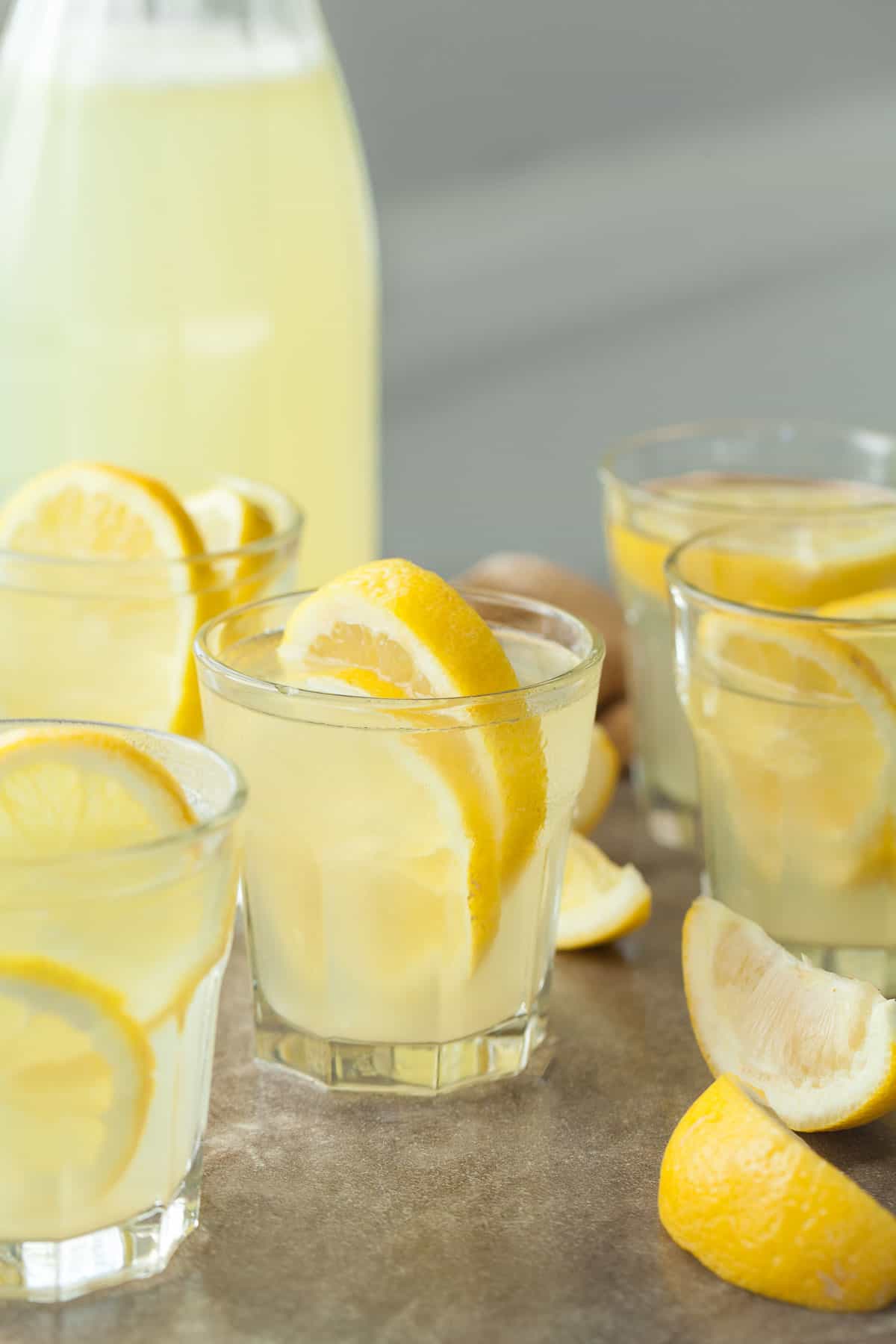 Honey Ginger Lemonade in Glasses with Lemon Wedges