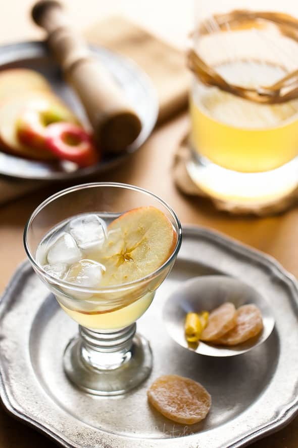 The Normand Fizz | Apple Ginger Calvados Cocktail on Serving Platter