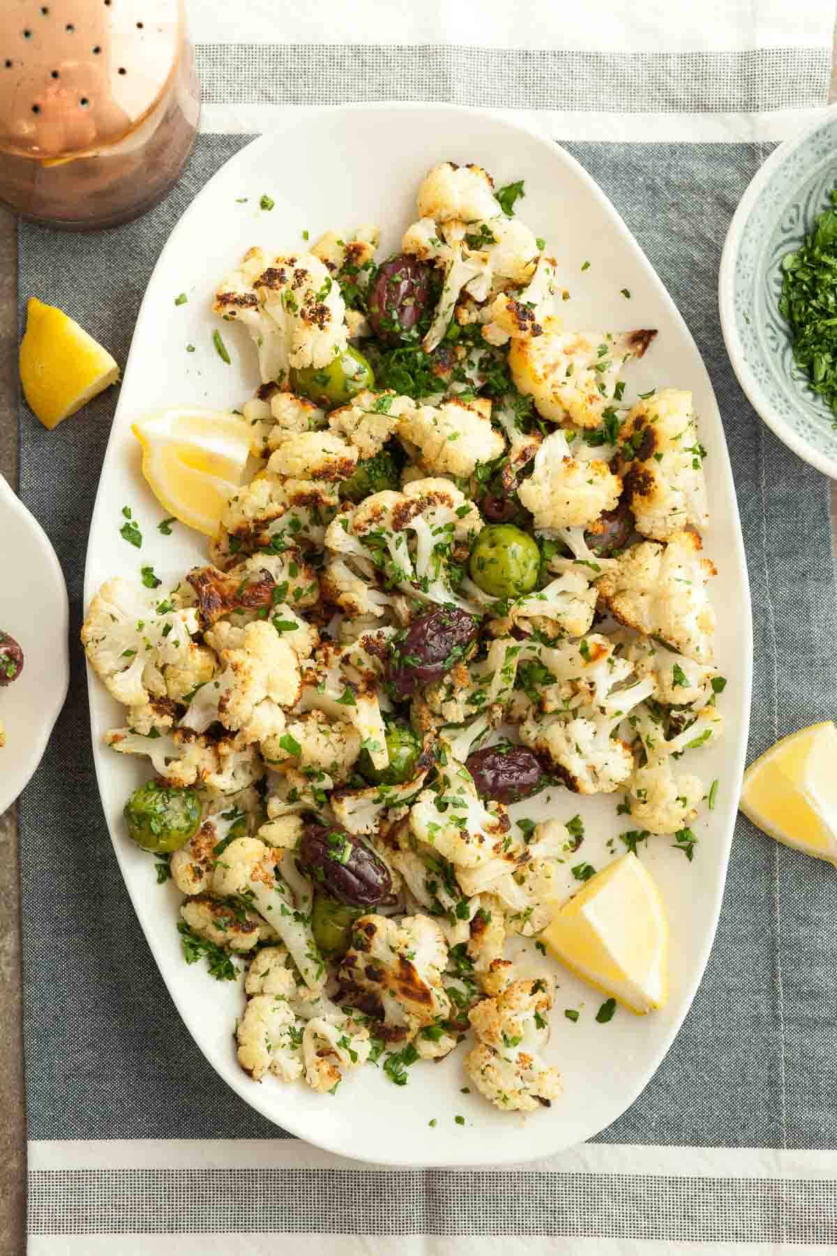 Herb Roasted Cauliflower on Serving Plate