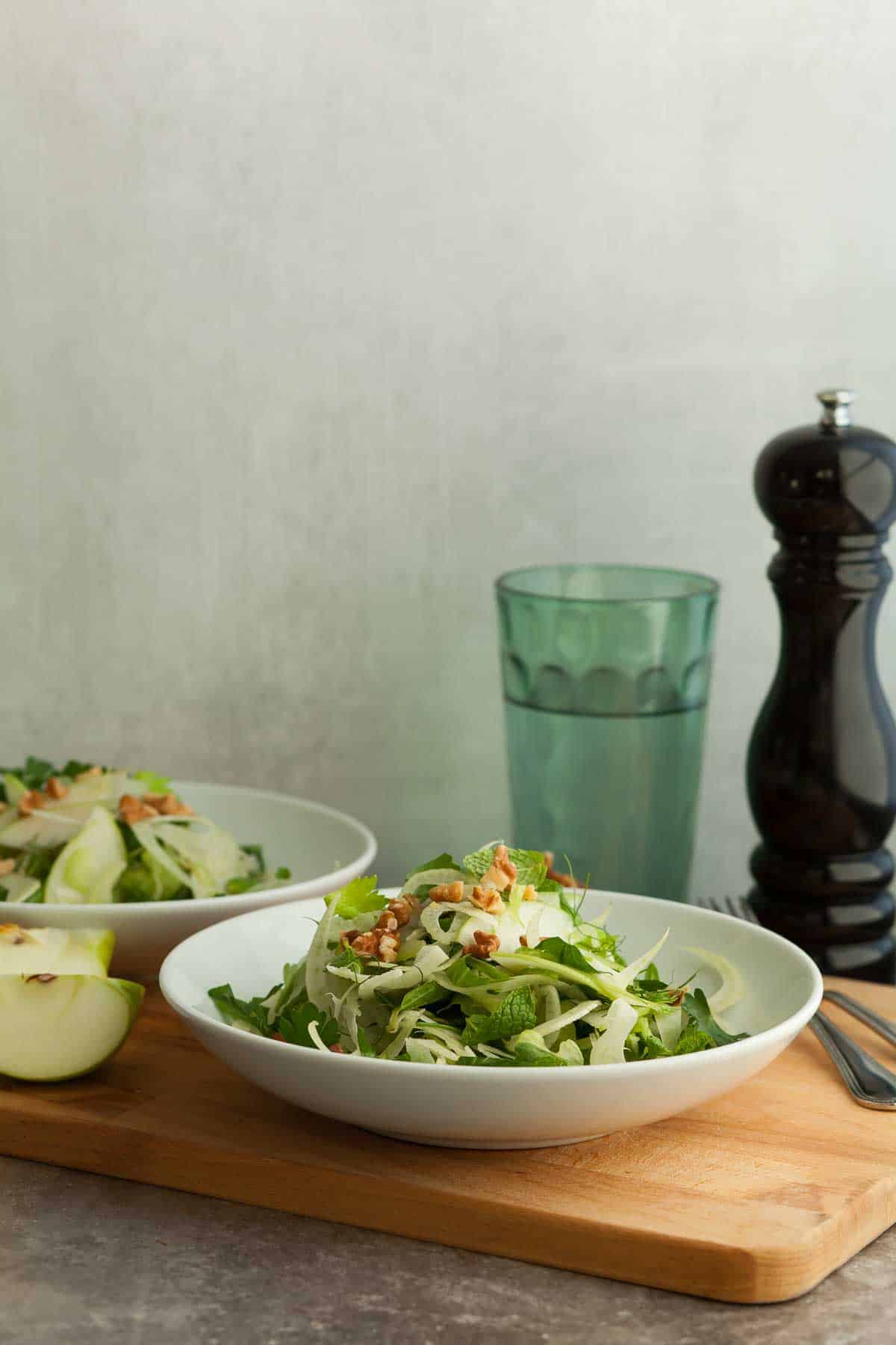 Apple Fennel Salad in Two White Bowls