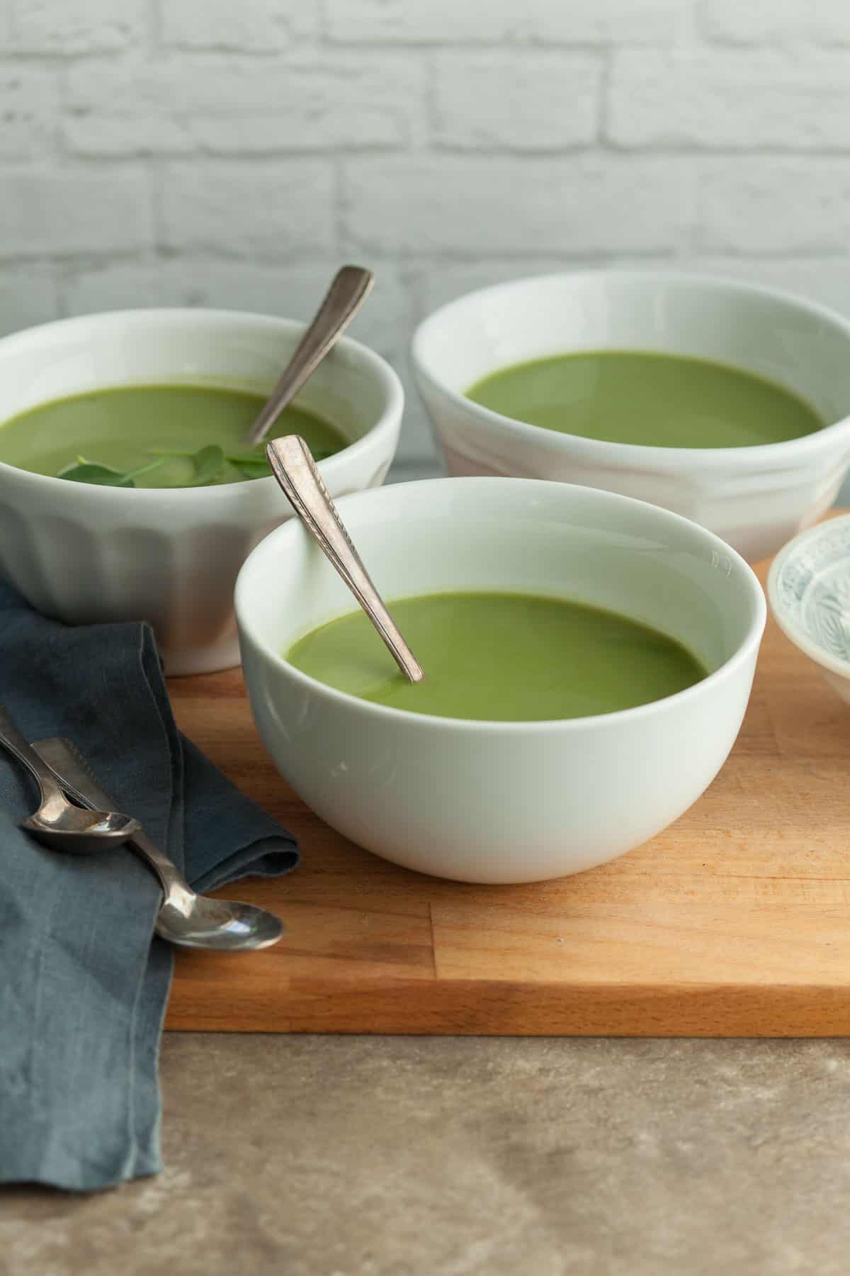 Broccoli and Spinach Soup with Spoons