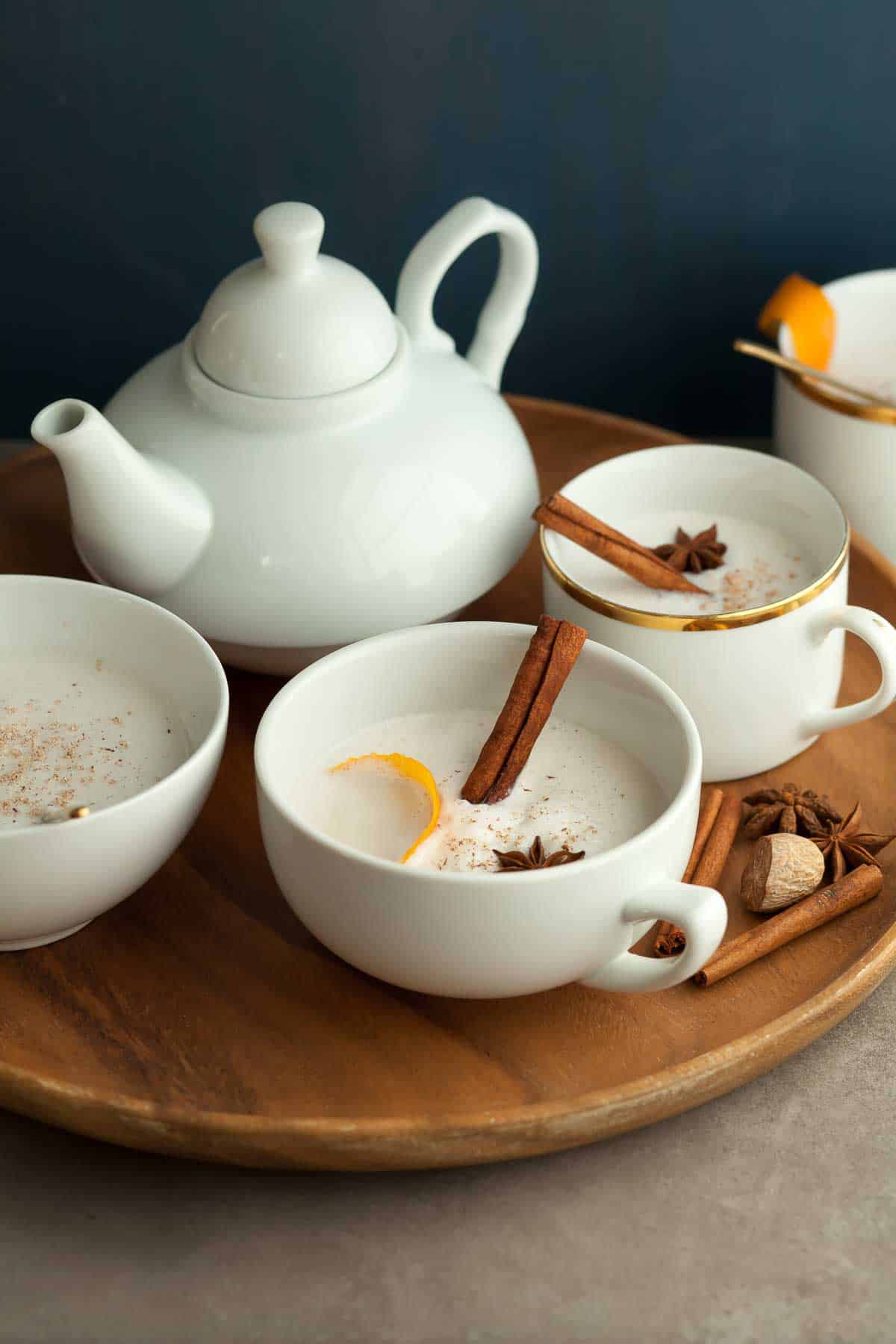 Spiced Milk in Mugs on Tray