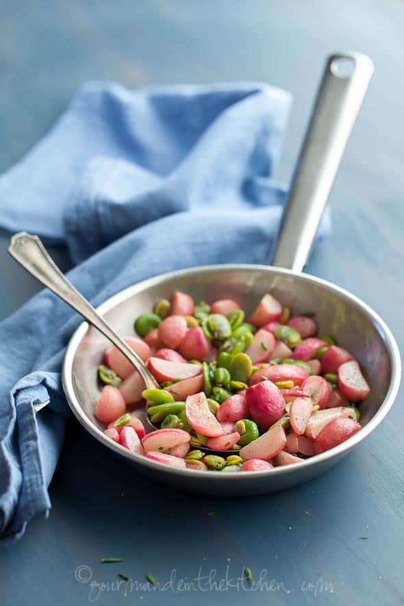 Sauteed Radishes and Fava Beans in Pan