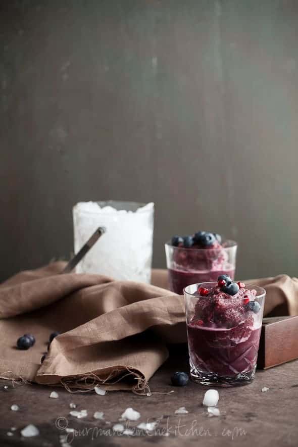 Blueberry Pomegranate Matcha Tea Slushies on Table