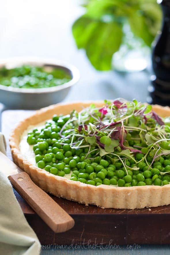 Pea and Herbed Goat Cheese Tart Side View