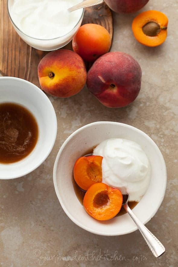 Fruit with Fromage Blanc and Spiced Honey in Serving Bowls