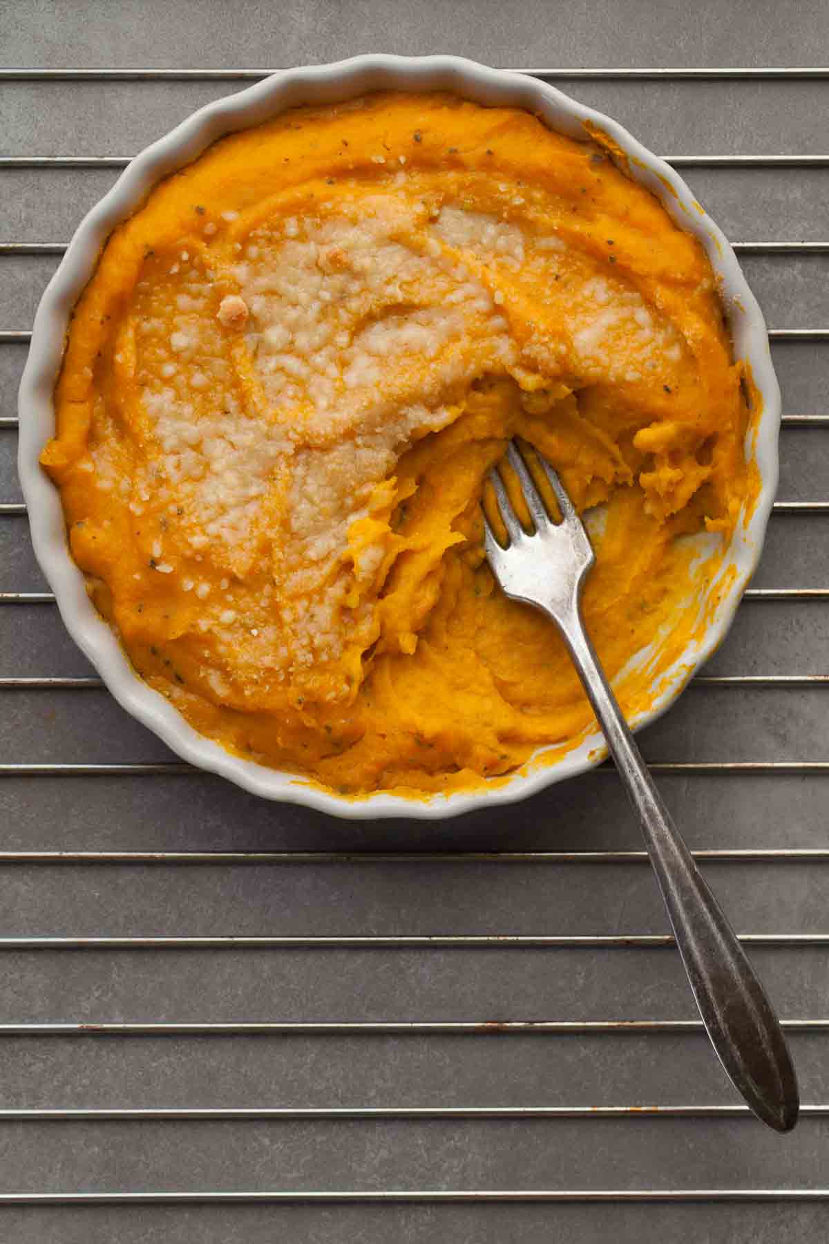 Twice Baked Roasted Butternut Squash Gratin with Parmesan and Sage Top View