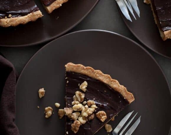 Chocolate Date Caramel Walnut Tart