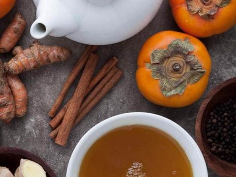 Spiced Persimmon, Ginger, Cinnamon, Turmeric Tea. tea, infusion, food photography, food photographer, los angeles food photographer