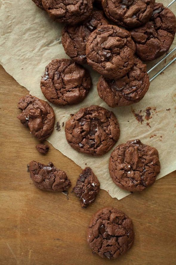 Deep, dark and rich, these gluten-free, paleo double chocolate cookies are for true chocolate lovers.