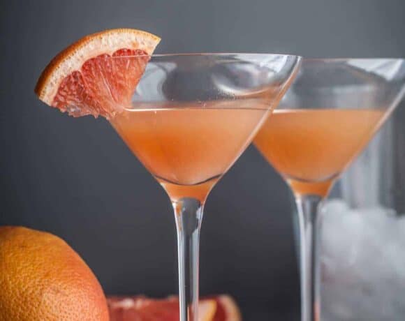 A classic bourbon cocktail made with grapefruit and honey called a Brown Derby.