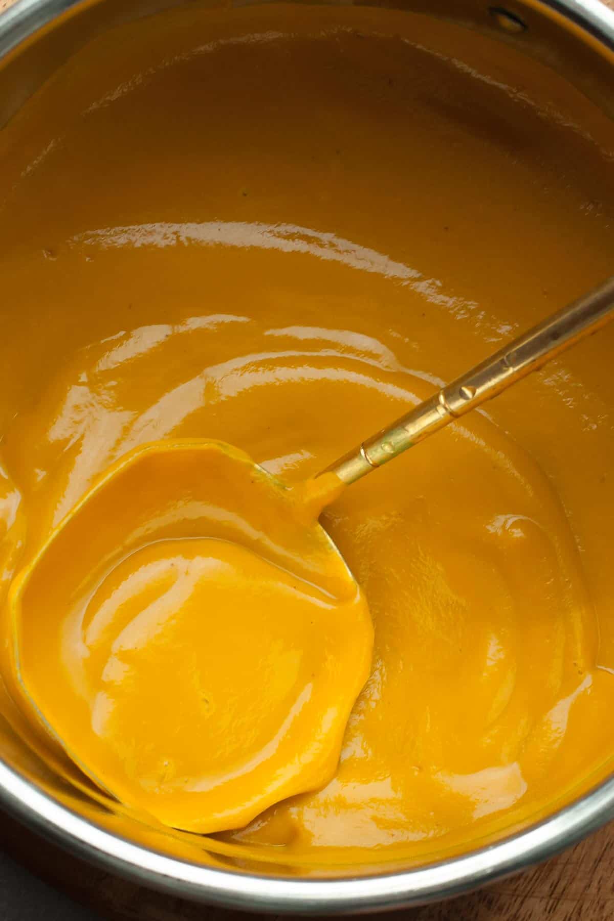 Carrot Ginger Turmeric Soup Close Up in Pot