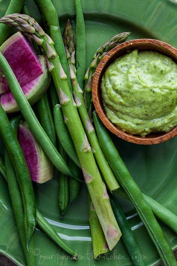 Herb Aioli with Vegetables on plate