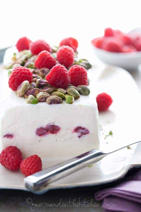 Easy Honey Yogurt Semifreddo with Raspberries and Pistachios