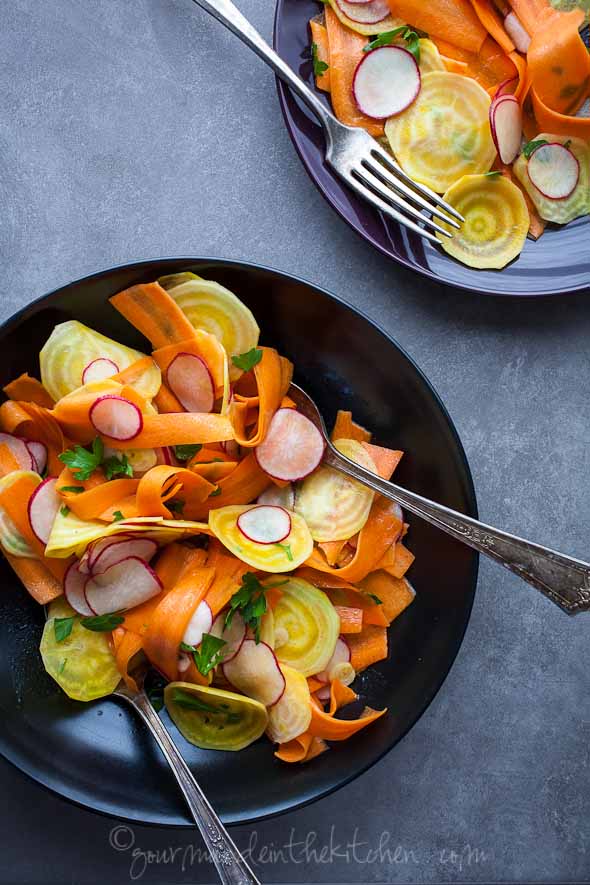 shaved vegetable salad, beet salad, carrot salad, radish salad, root vegetable salad