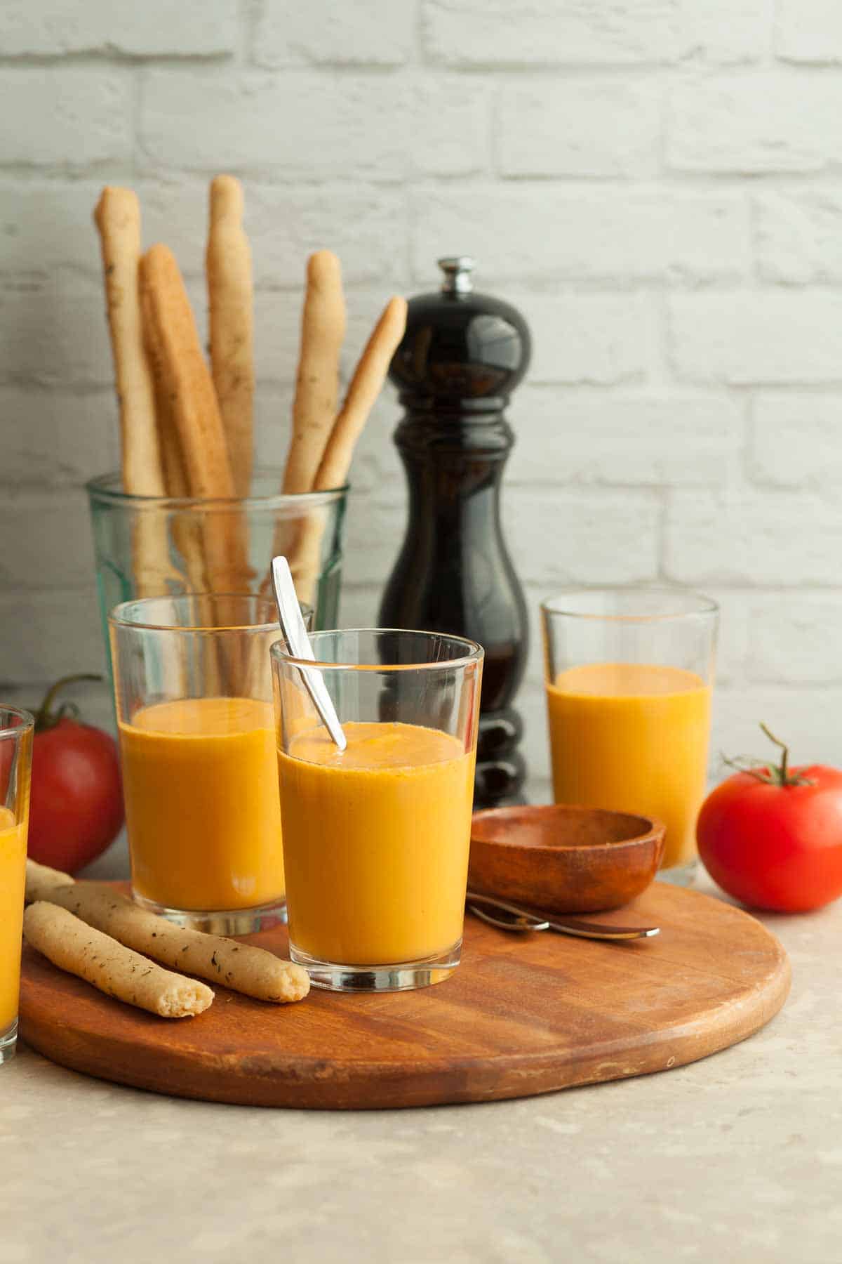 Vegan Chilled Tomato Soup in Glasses