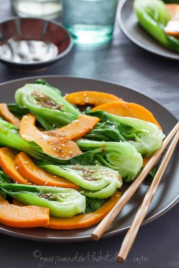 pumpkin and bok choy with ginger sesame sauce