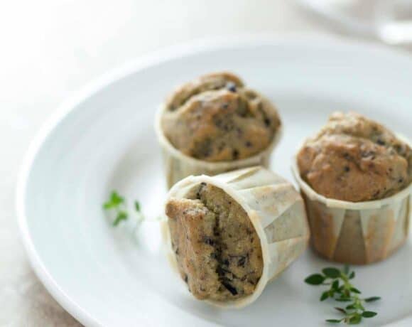 Savory grain-free miniature muffins delicately flavored with fresh thyme.