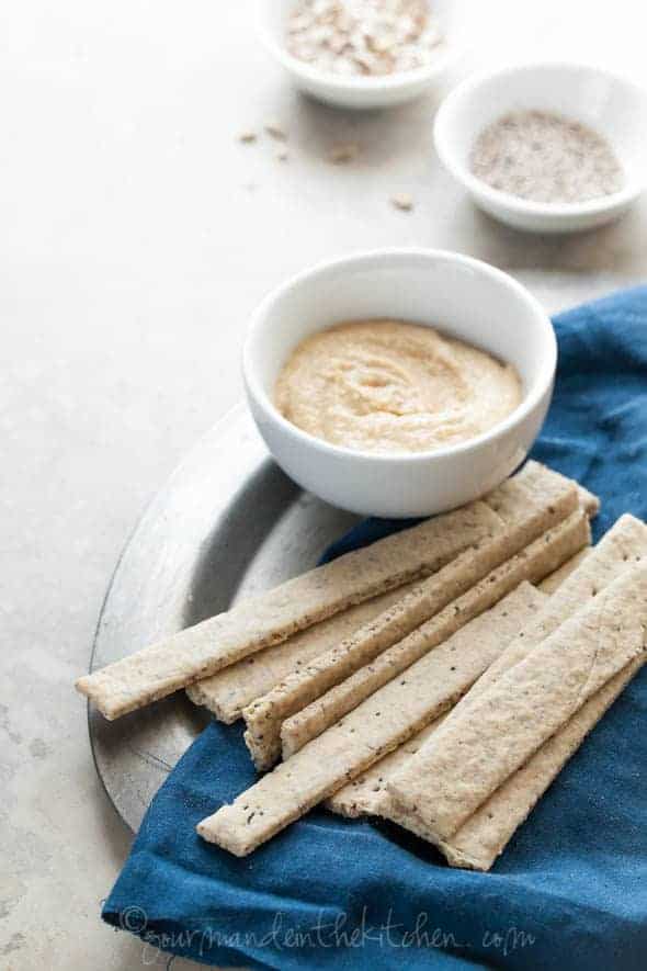 Homemade Seed Crackers on Napkin with Dip