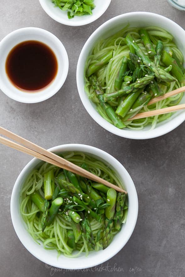 cucumber noodles with asparagus and ginger scallion sesame sauce