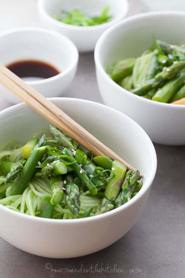 paleo cucumber noodles with asparagus and ginger scallion sesame sauce