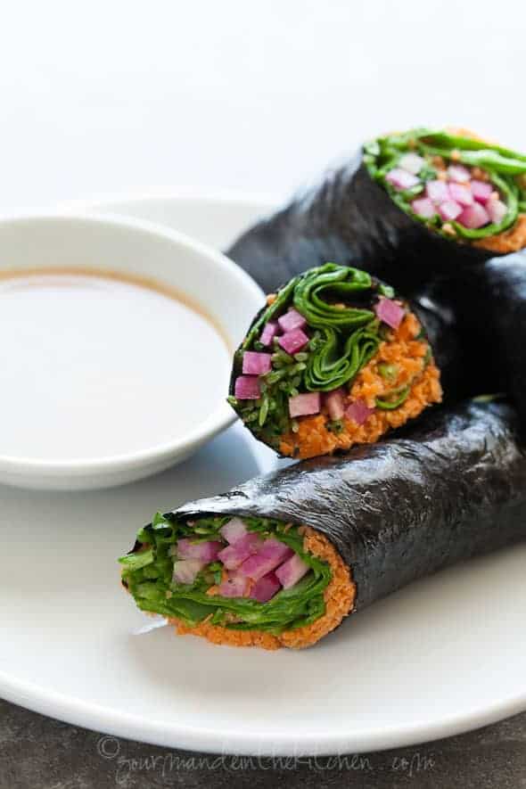 raw vegetable rolls, vegetable wraps, paleo sushi