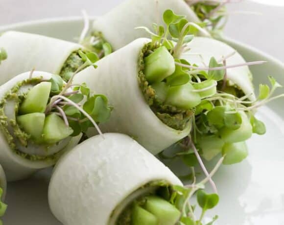 Daikon Rolls with Pumpkin Seed Pesto