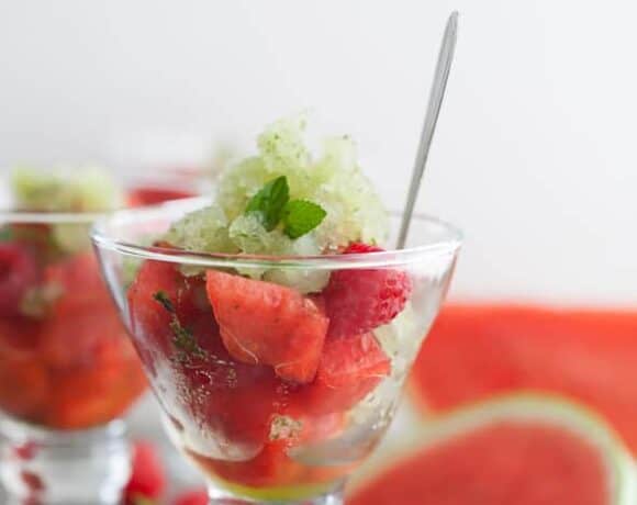 Fresh Mint Granita with Watermelon and Raspberries