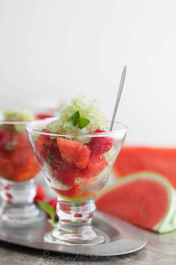 Fresh Mint Granita with Watermelon and Raspberries