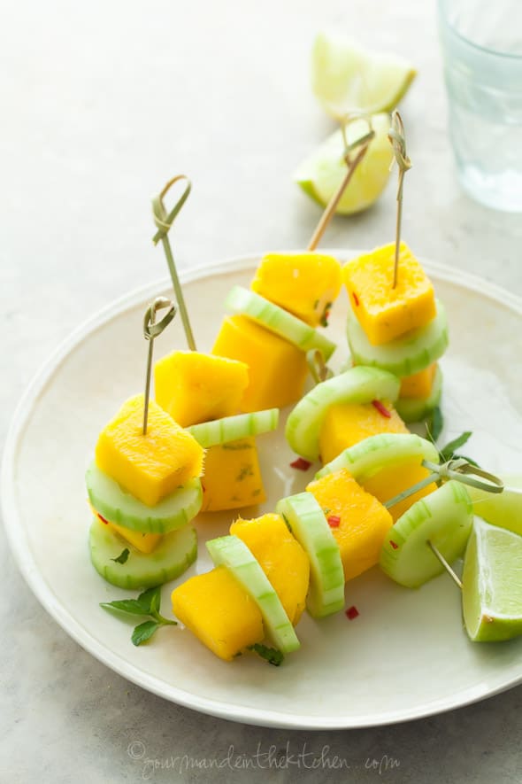 Spicy Cucumber Mango Salad Skewers 