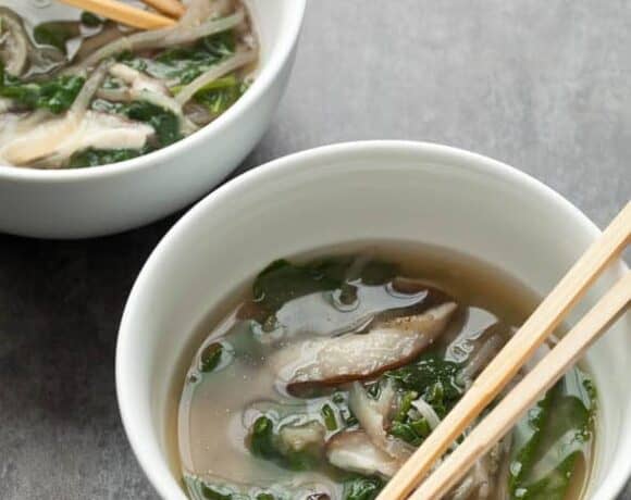 miso soup, vegan miso soup, spinach miso soup, eggplant noodles, vegetable noodles