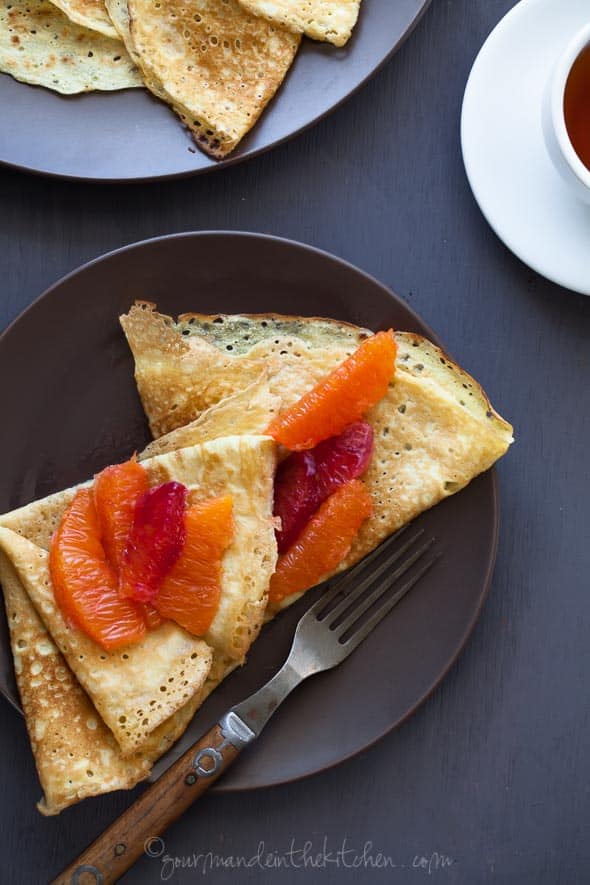 Grain-Free Crêpes Topped with Honey Citrus Compote on Plate