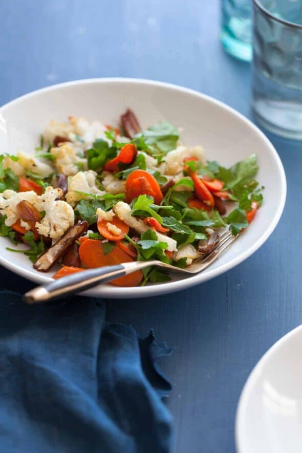 Warm Roasted Cauliflower Carrot Salad with Citrus Miso Dressing Side View