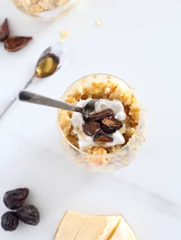 Broken Vanilla Cupcake Fig & Banana Coconut Cream Trifles In Glass with Spoon