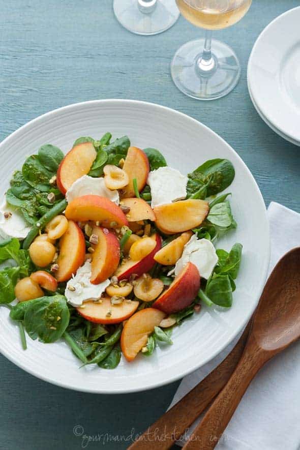 Peach Green Bean Salad with Basil Vinaigrette on Plate