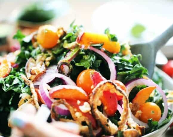 Caramelized Peach & Crispy Onion Salad