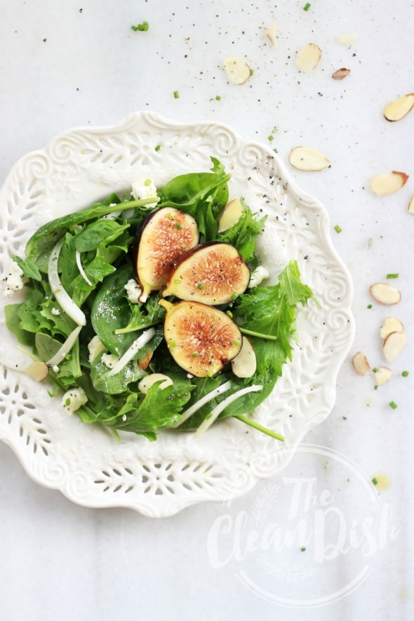 Chèvre Fresh Fig Salad with Honey Poppy Seed Vinaigrette on Plate