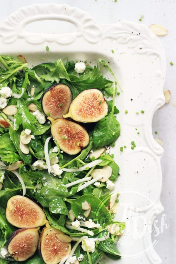 Chèvre and Fresh Fig Salad with Honey Poppy Seed Vinaigrette Top View