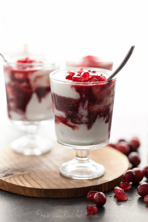 Cranberry Pomegranate Fool in Glasses with Spoons