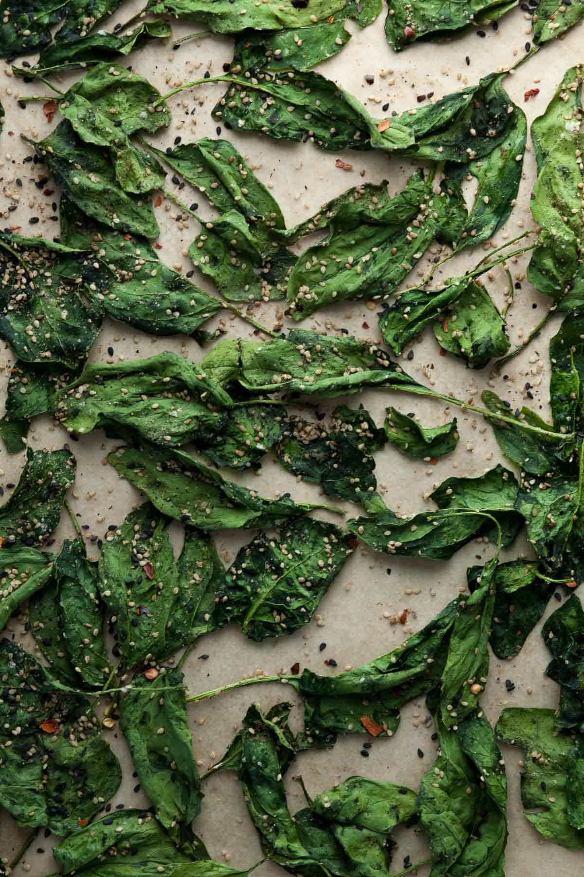 Spinach Chips on Tray