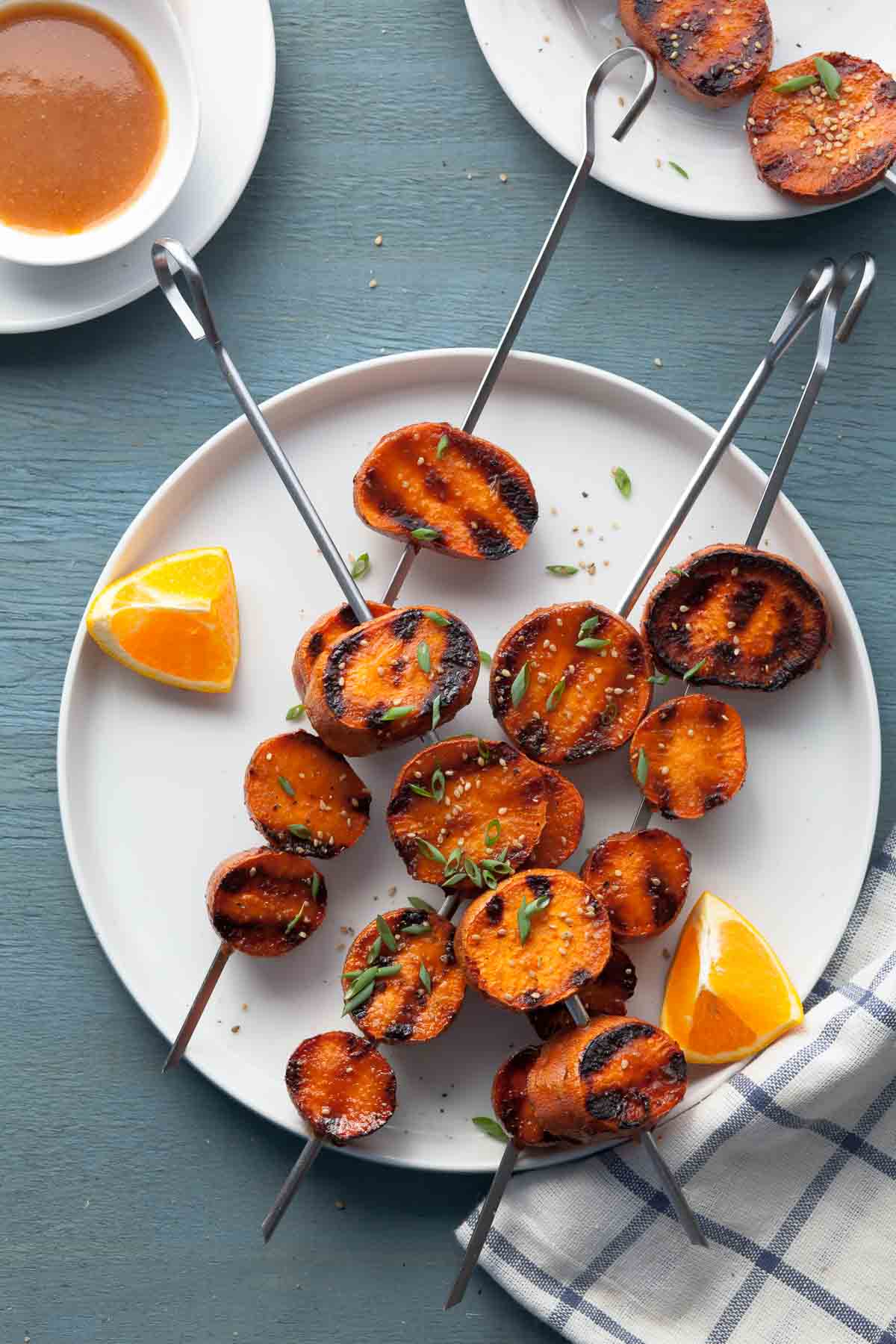 Miso Glazed Sweet Potatoes on Skewers