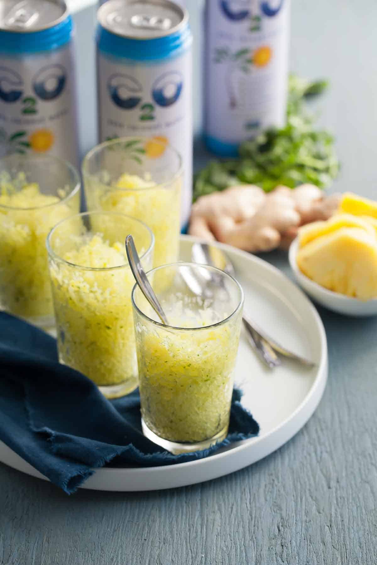 Pineapple Granita in Glasses on Tray