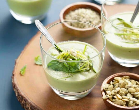 chilled zucchini soup in glasses
