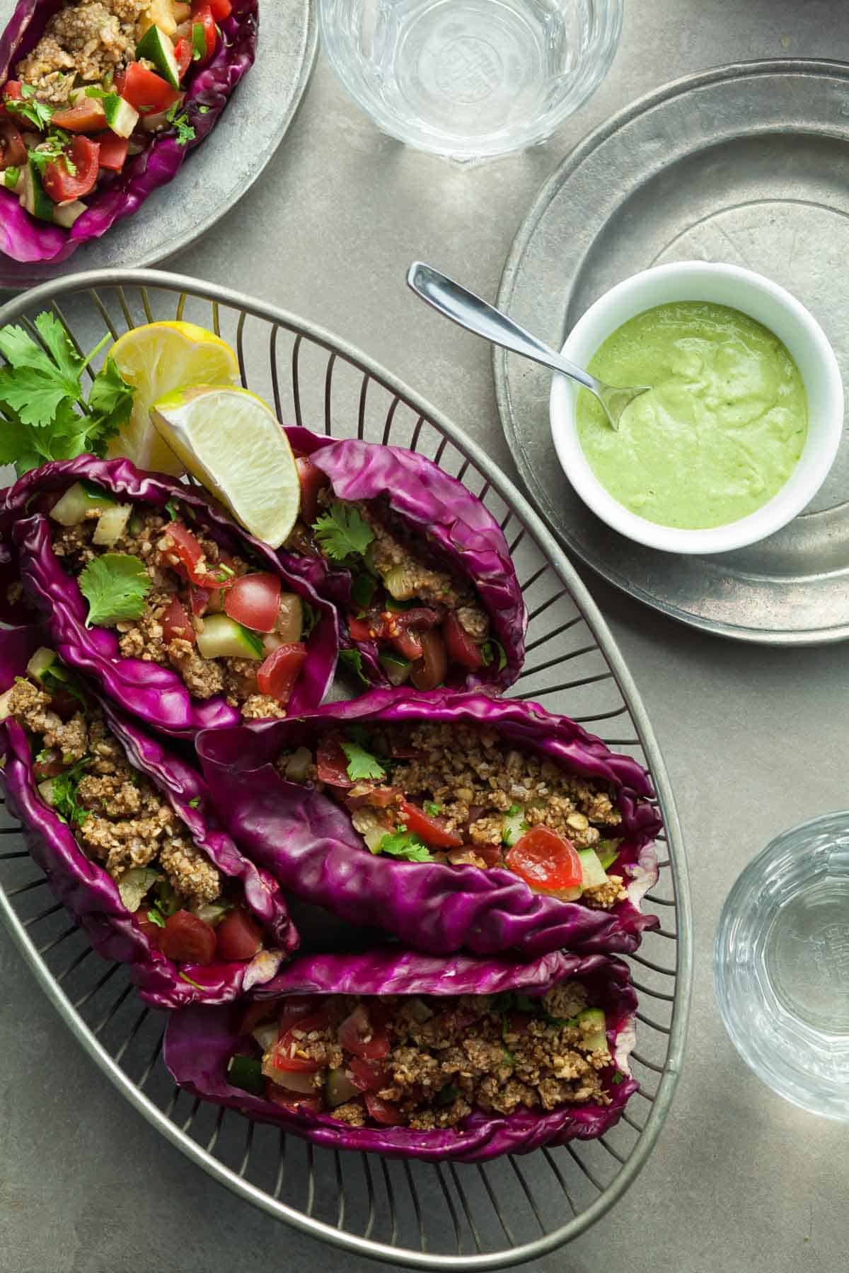 Raw Vegan Tacos in Serving Basket