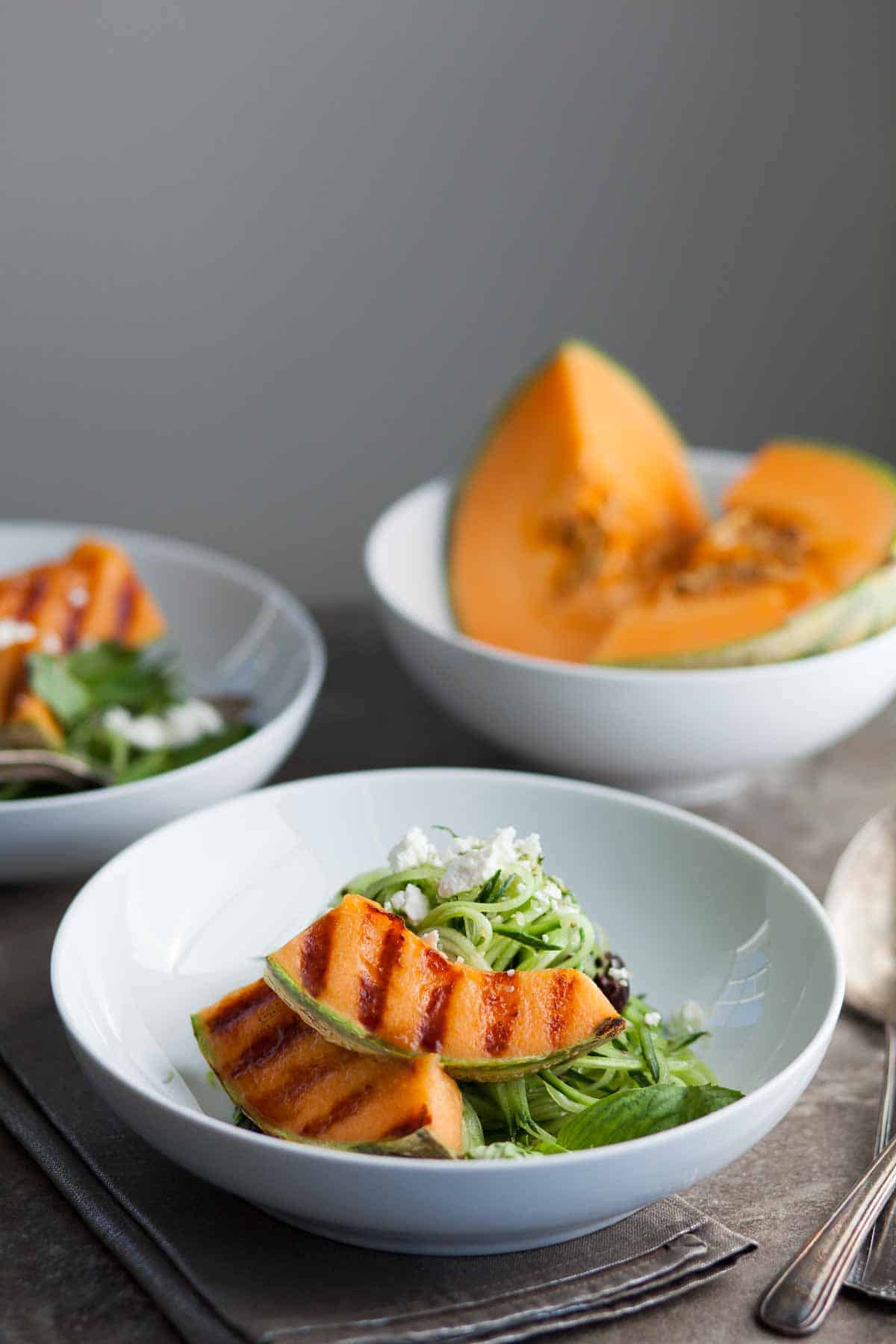 Cantaloupe Cucumber Salad in Bowls