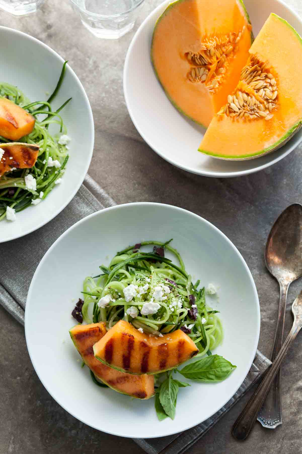 Cantaloupe Cucumber Salad in Bowls on Table