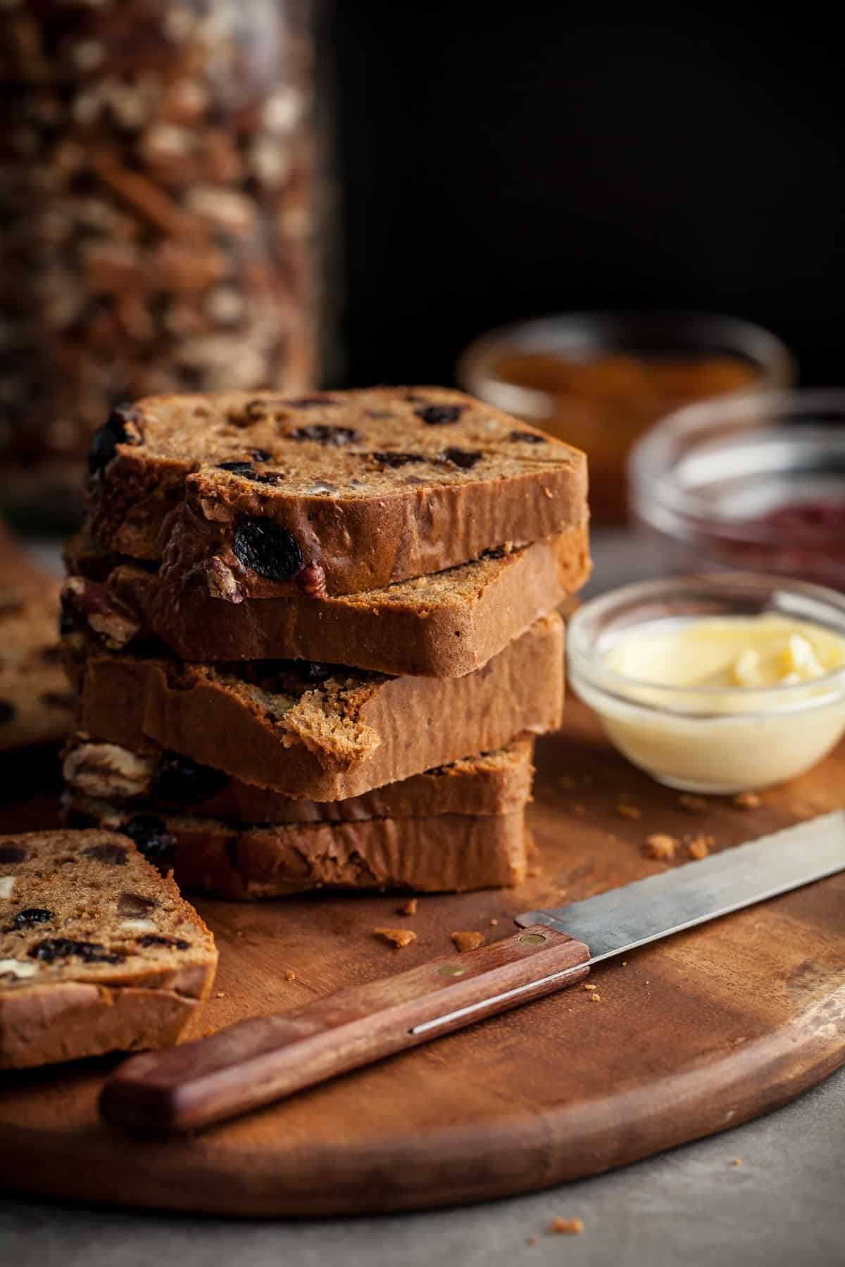 Gluten-Free Fruit and Nut Bread in Slices Stacked